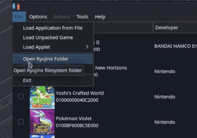 Open Ryujinx Folder